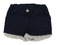 Tmavomodré rifľové kraťasy s čipkovymi volániky H&M