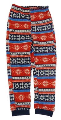 Červeno-modro-bílé vzorované chlupaté kalhoty 