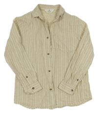 Béžovo-bílá pruhovaná lněná košile H&M