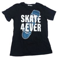 Čierne tričko so skateboardom a nápismi H&M