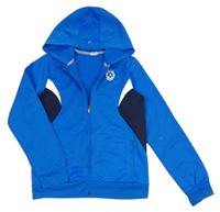 Modro-tmavomodro-bílá propínací sportovní mikina s potiskem a kapucí H&M