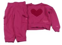 2Set - Malinová mikina se srdíčkem a nášivkou + cargo tepláky Skechers