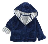 Tmavomodrý žebrovaný sametový zateplený kabátek s kapucňou M&S