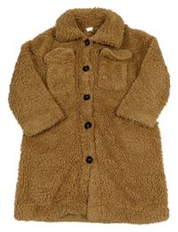 Hnedý huňatý kabát s golierikom SHEIN