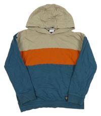 Petrolejovo-oranžovo-béžová mikina s nápisom a kapucňou little kids