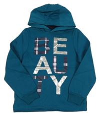 Petrolejová mikina s nápisom a kapucňou Y.F.K.