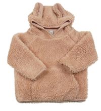 Pudrová huňatá podšitá mikina s kapsou a kapucí s oušky Tu