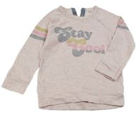 Svetloružová melírovaná mikina s nápismi a pruhmi Next