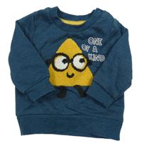 Petrolejová melírovaná mikina s obrázkem a nápisy C&A