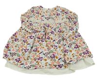 Smotanové šaty s kvietkami a čipkou Nula Bug