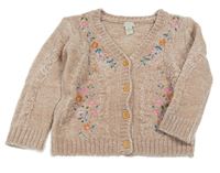 Pudrový vzorovaný žinylkový prepínaci sveter s kvietkami Monsoon