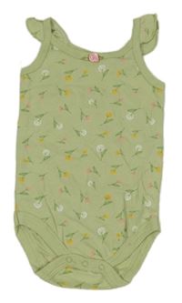 Světleolivové rebrované košilkové body s kvietkami a volánikmi Emily and Oliver