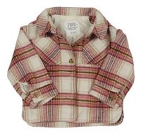 Smetanovo-ružovo-hnedá kockovaná vlnená podšitá košeľová bunda F&F