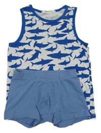 2Set - Světlešedo-safírový melírovaný nátělník se žraloky a kladivouny H&M + modré trenýrky C&A