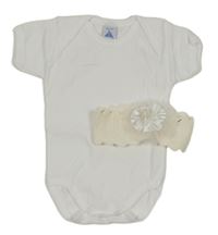 2Set - Bílé body Babidu + smetanová čelenka s květem 