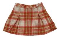 Hnedo-červeno-bielo-modrošedá kockovaná vlnená sukňa s mašlou Tu