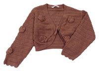 Hnědé ažurové zavazovací svetrové bolérko s 3D kvety M&S