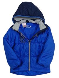 Zafírová šušťáková zimná bunda s logom a kapucňou Adidas