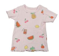 Ružové rebrované tričko s ovociem