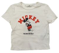 Krémové rebrované crop tričko s Mickey mousem H&M