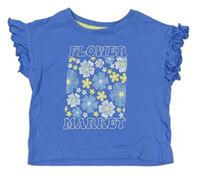 Modré tričko s kvietkami a nápismi Primark