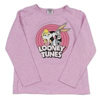 Ružové melírované úpletové tričko s Looney Tunes Primark