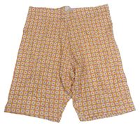Oranžovo-tmavorůžové kostkované elastické kraťasy s květy Primark