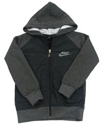 Tmavošedo-čierna teplákovo/šusťáková prepínaci mikina s kapucí Nike