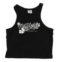 Čierny crop top s nápisom a kvetmi Page One Young