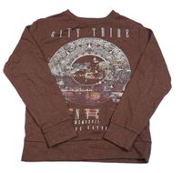 Hnedá melírovaná mikina s mrakodrapy zn. Rebel