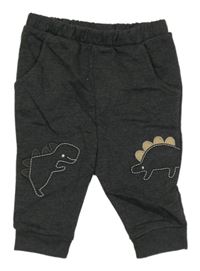 Antracitové melírované tepláky s dinosaury Tu