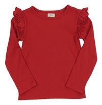 Červené žebrované triko s volánky F&F