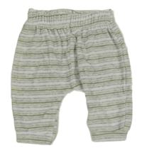 Bielo-kaki-sivé pruhované zamatové tepláky Ergee