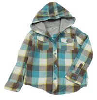 Modrozeleno-tmavošedo-bílá kostkovaná košile s kapucí M&S