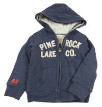 Tmavomodrá zateplená propínací mikina s nápisem a kapucí Next