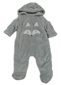 Sivá chlpatá zateplená kombinéza s líškou a kapucňou C&A