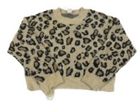 Hnedý chlpatý crop sveter s leopardím vzorom Lindex