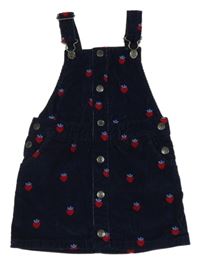 Tmavomodré menšestrové na traké šaty s jahodami