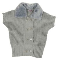 Sivý vlnený prepínaci sveter s kožešinou