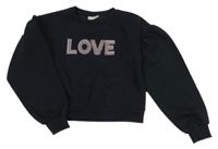 Čierna crop mikina s nápisom s kamienkami Matalan