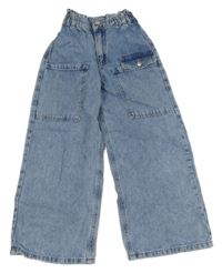 Modré široké rifle s kapsami DeFacto