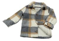 Tmavomodro-béžovo-hnedá kockovaná zateplená košeľová bunda George