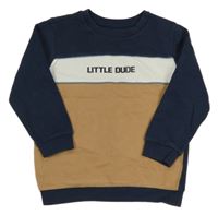 Tmavomodro-hnedo-biela mikina s nápisom Matalan