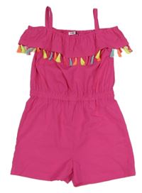 Fuchsiový lehký kraťasový overal s volánem s třásněmi Pep&Co