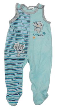 Světlemodro-pruhované sametové dupačky so slonom a myškou Ergee