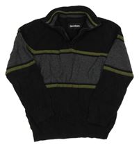 Černo-tmavošedo-khaki sveter ThreadBare