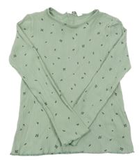 Světlezelené květované žebrované triko H&M