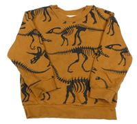 Hnedá mikina s kostrami dinosaurů H&M
