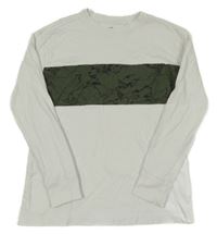 Bílo-khaki tričko so vzorom H&M