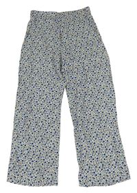 Smetanovo-modré kvetované ľahké nohavice H&M